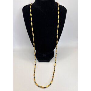 Anne Klein II Vintage Gold Tone Black and Gold Bead Long 36" Necklace Signed